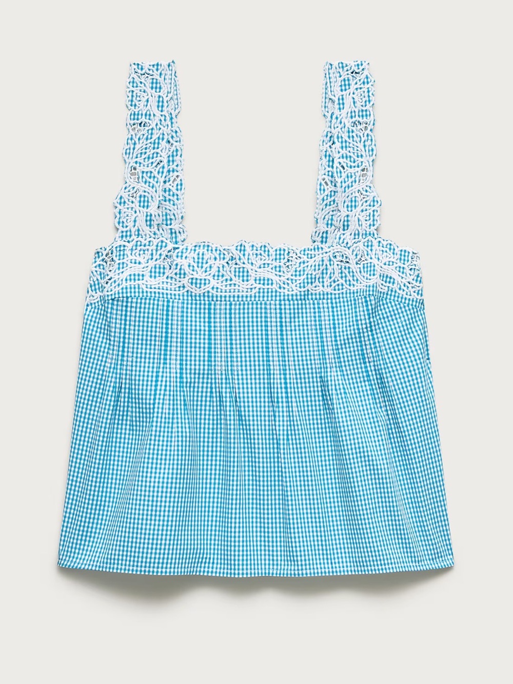 J. Crew || embroidered lace trim tank top in gingham compact